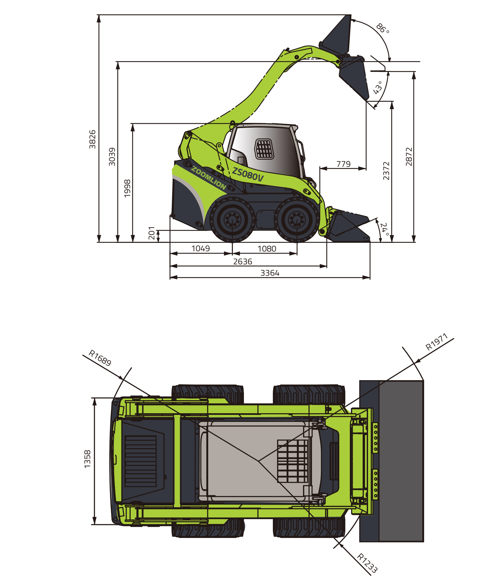 Мини-погрузчик с боковым поворотом Zoomlion ZS080V 